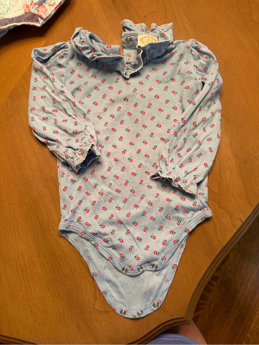 The Beaufort Bonnet Company Light Blue Floral Ruffle Collar One-Piece
